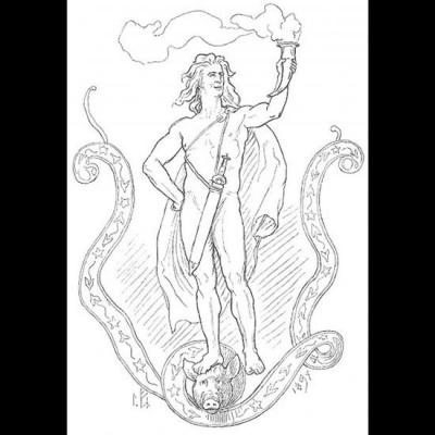 Óttar, le fidèle servant de Freyja, sur la tête du sanglier Hildisvíni