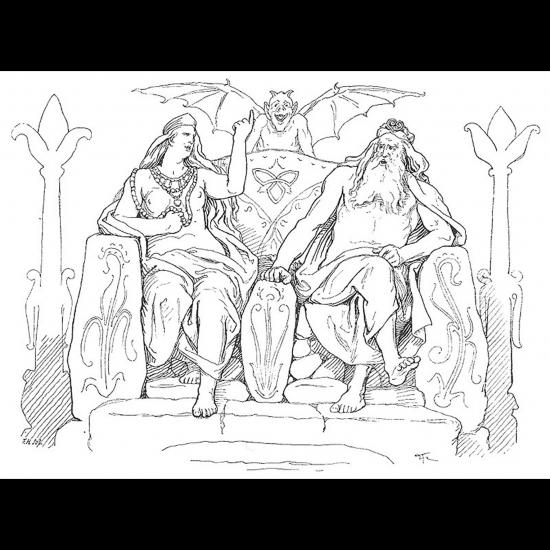 Frigg and son époux Odin à Hliðskjálf