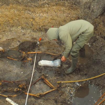 Danemark - Tom Christensen lors des fouilles de la tombe viking de Gerdrup en 1981 - Photo: Roskilde Museum