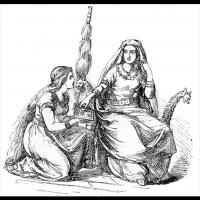 Fulla présentant à Frigg le coffret dont elle a la garde - Illustration: Ludwig Pietsch