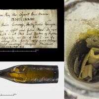 Norvège - Le message de l'archéologue Anders Lorange découvert dans le tumulus du bateau de Myklebust - Photo: Université de Bergen