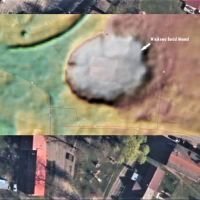 Pologne - Le  tumulus découvert sous l'église de Wiejkowo par Marek Kryda grâce aux images satellites - Photo: geoportal.gov.pl