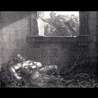 Ragnar Lodbrok jeté par les Anglo-Saxons dans la fosse aux serpents - Illustration: Hugo Hamilton,1830
