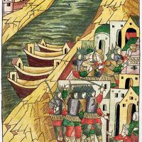 Russie - Les Ushkuyniks à la conquête de Kostroma - Image: Chronique illustrée d'Ivan le Terrible, 16ème siècle