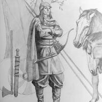 Suède - Représentation de la guerrière de Birka d'après le matériel archéologique de la tombe BJ.581 - Illustration: Tancredi Valeri/ Antiquity